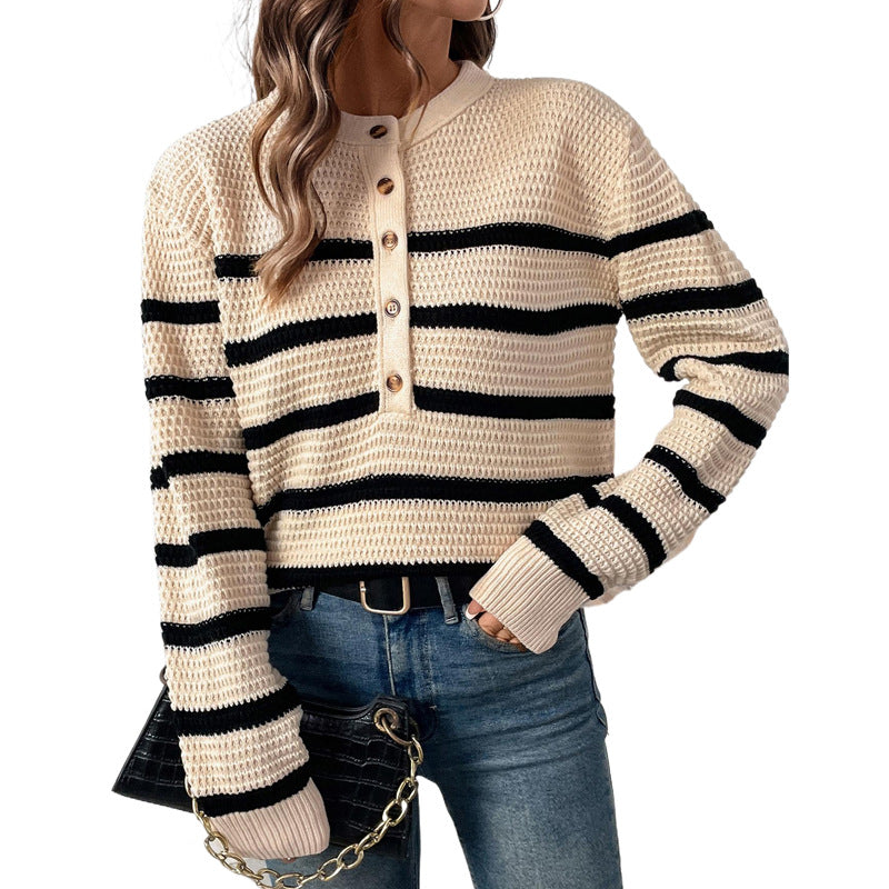 Damen Strickpullover mit Knopfleiste Sovae