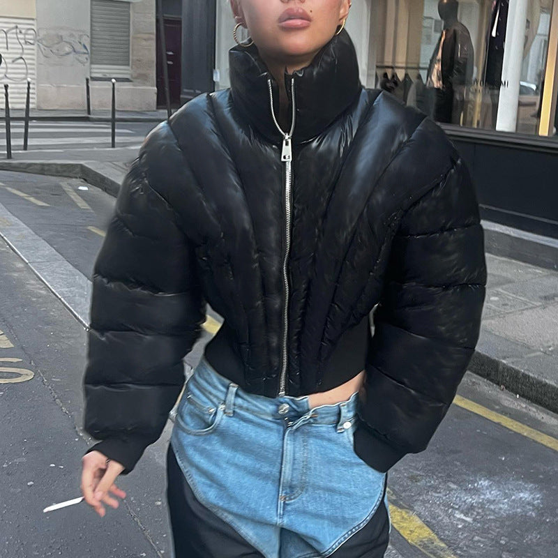 Damen modische cropped Steppjacke mit hohem Kragen Sovae