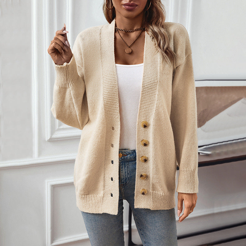 Damen gemütliche Strickjacke mit Knopfdetails und tiefem V-Ausschnitt Sovae