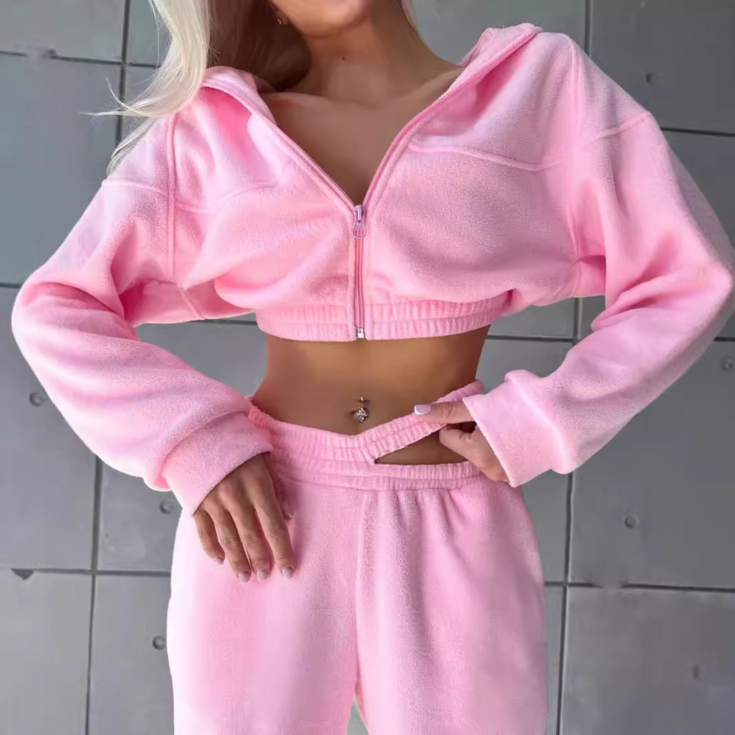 Damen Fleece-Cropped-Set mit weitem Bund Sovae