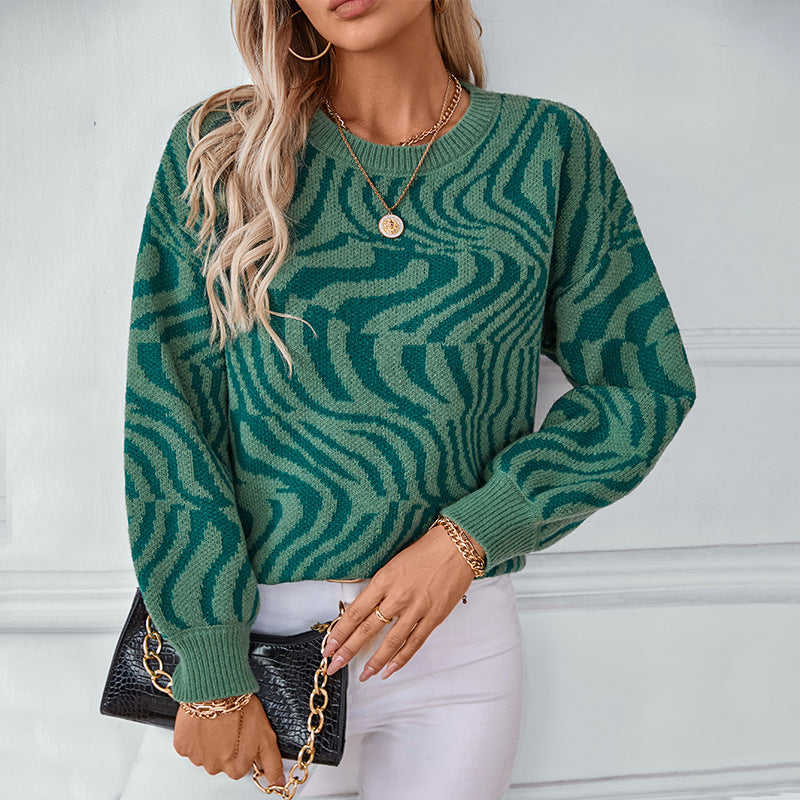 Damen modischer Strickpullover mit einzigartigem Wellenmuster Sovae