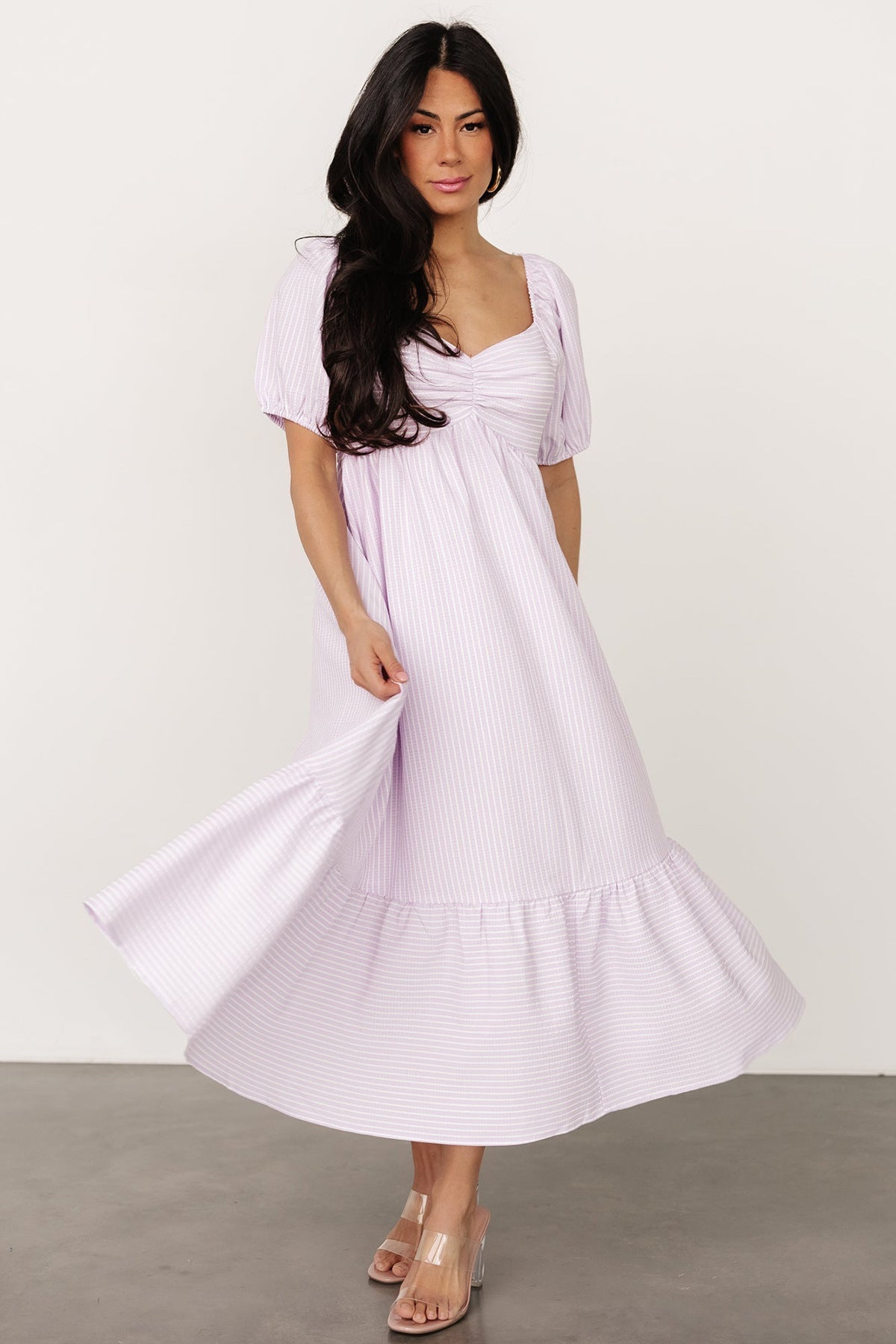 Damen lässiges und schickes Midi-Kleid mit Puffärmeln Sovae