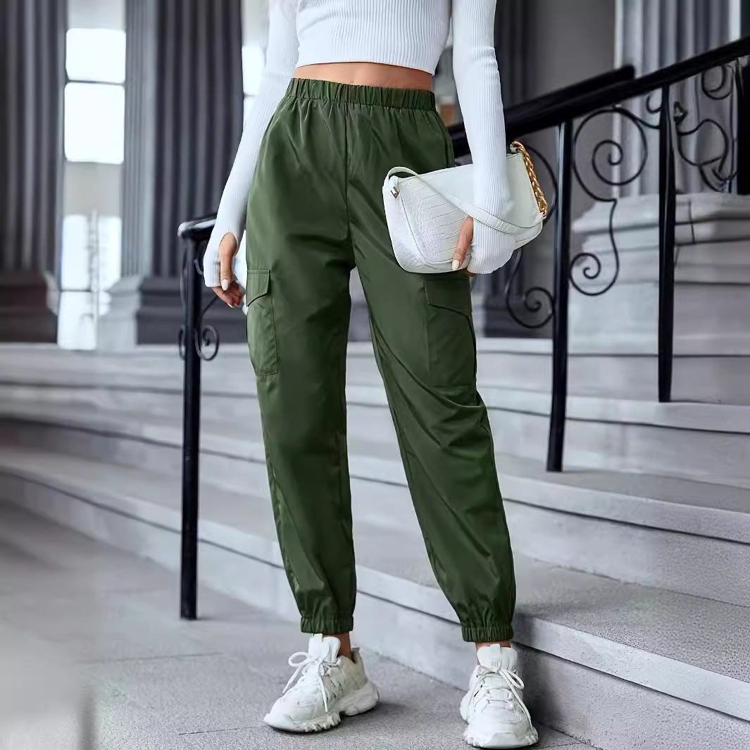 Damen Freizeit-Cargo-Hose mit elastischem Bund und praktischen Taschen Sovae
