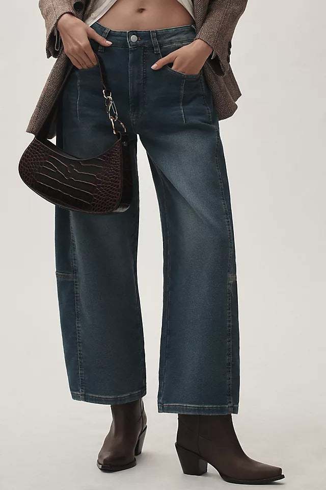 Damen Weit geschnittene High-Waist Jeans mit modischem Detail Sovae
