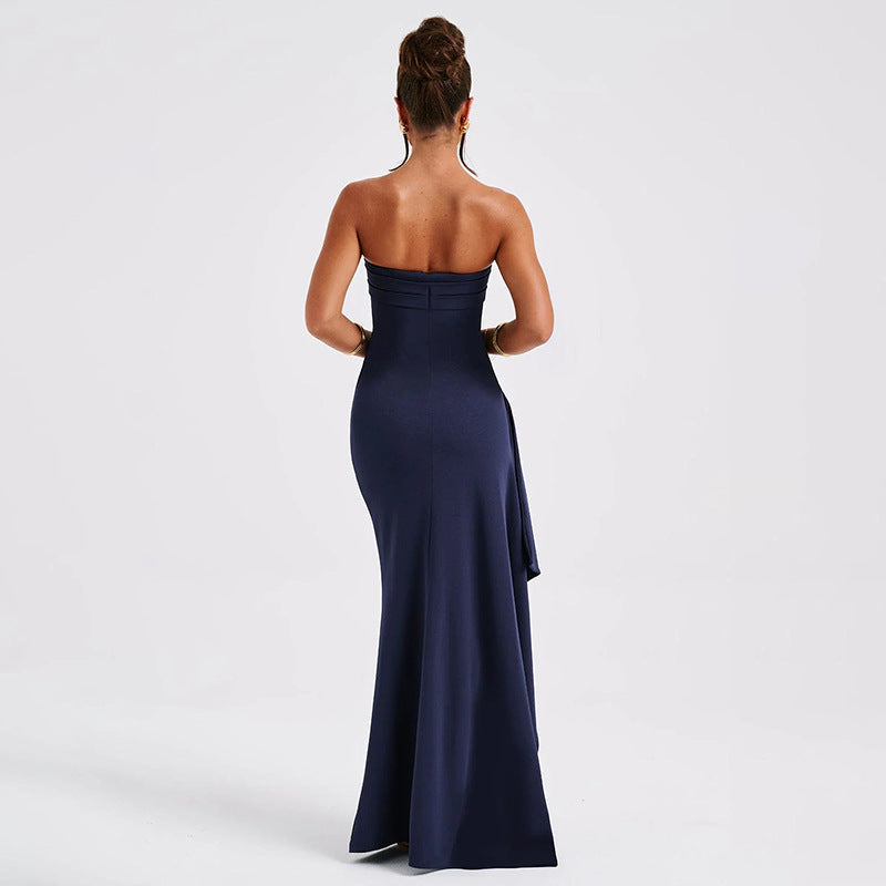 Damen Strapless Maxikleid mit elegantem Drapierungsdetail und hohem Schlitz Sovae