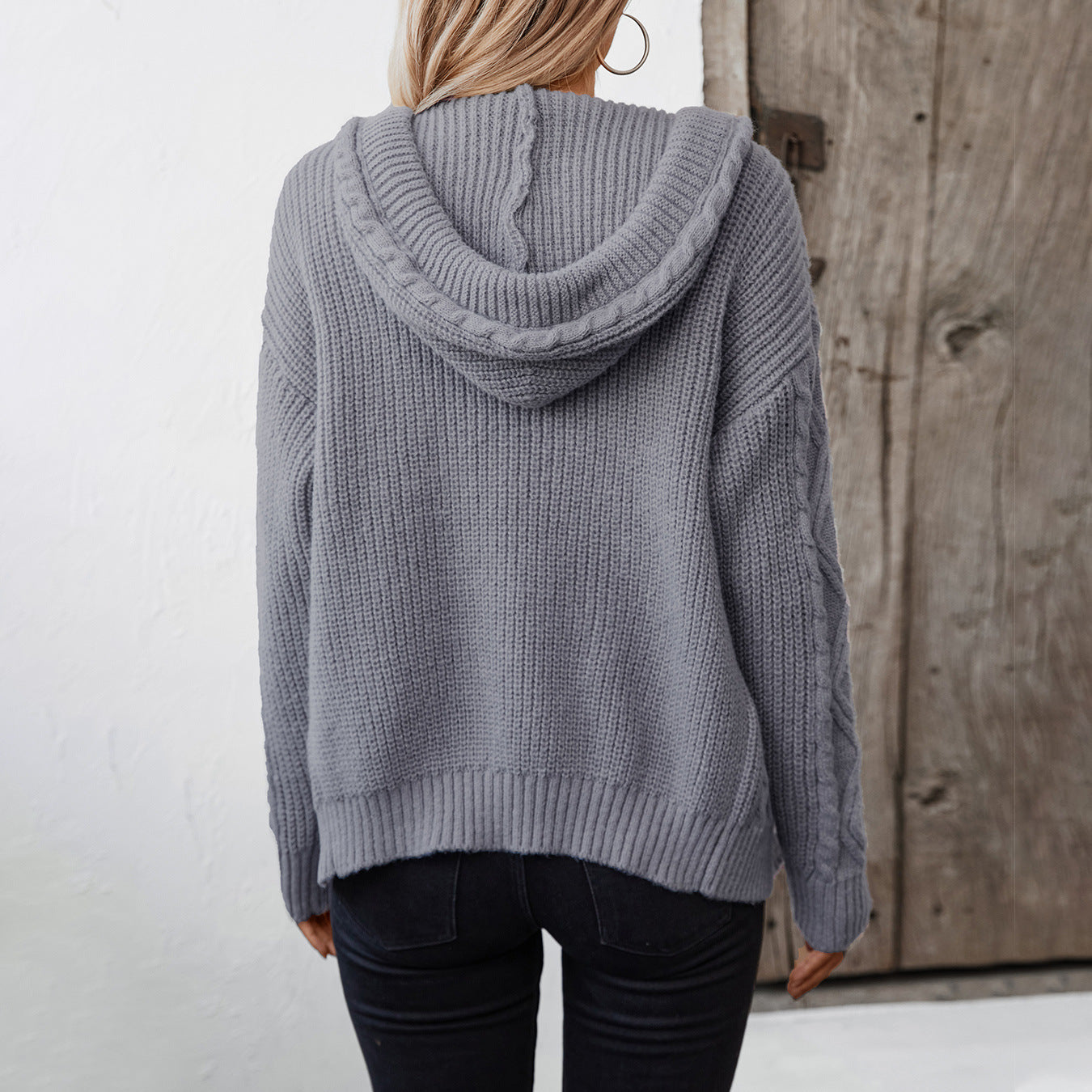 Damen Strickjacke mit Kapuze und strukturiertem Design Sovae