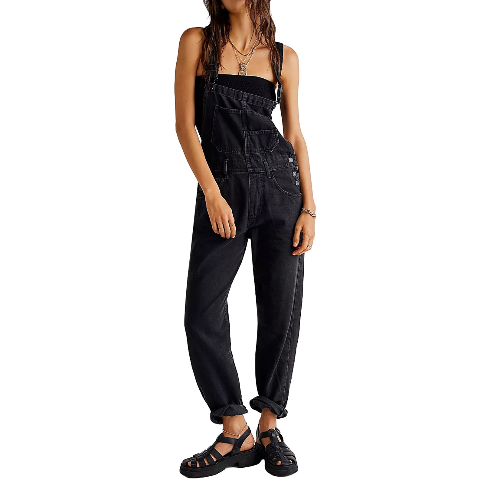Damen Modische Denim-Latzhose mit verstellbaren Trägern und praktischen Taschen Sovae