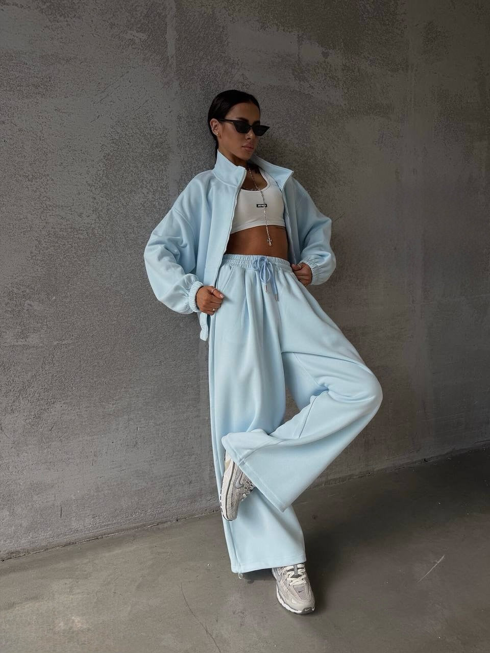 Damen Oversized lässiger Sportanzug mit Reißverschluss und elastischer Taille Sovae
