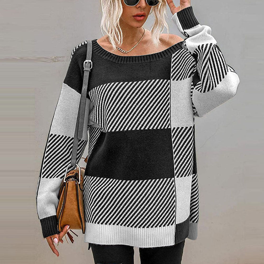 Damen Oversized Pullover mit geometrischem Muster und lässigem Schnitt Sovae