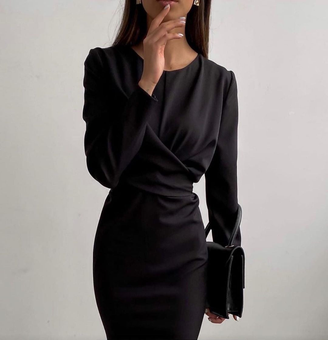 Damen Elegantes Wickelkleid mit langem Arm und fließendem Schnitt Sovae