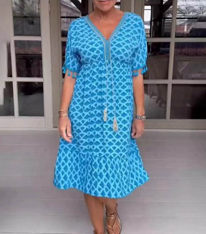 Damen V-Ausschnitt Sommerkleid mit fringing Details Sovae