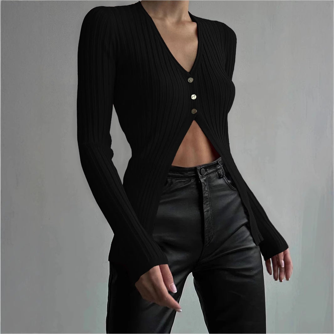 Damen modischer Strickpullover mit V-Ausschnitt Sovae