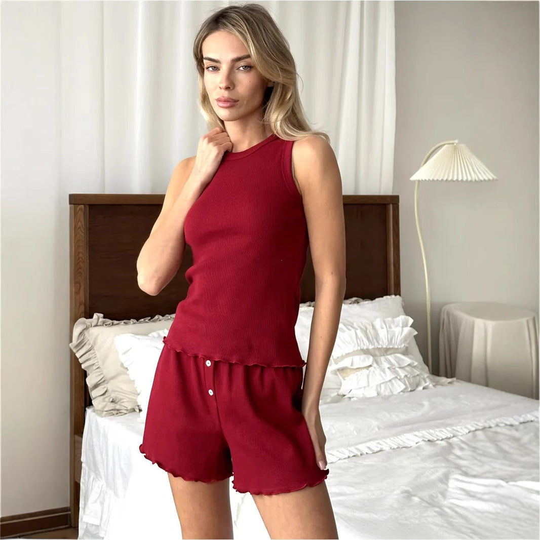 Damen lässiges Strick-Set aus ärmellosem Top und kurzer Hose Sovae