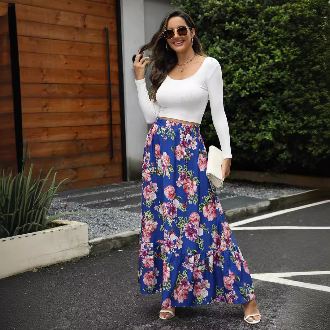 Damen Maxirock mit voluminösem Schnitt und buntem Blumendesign Sovae