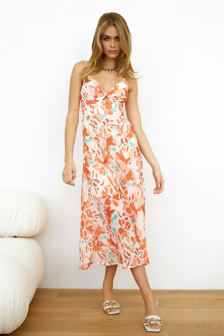 Damen A-Linie Floral Slip Kleid Sovae