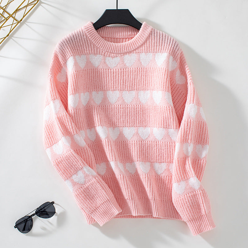 Damen kuscheliger Pullover mit Herzchenmuster Sovae