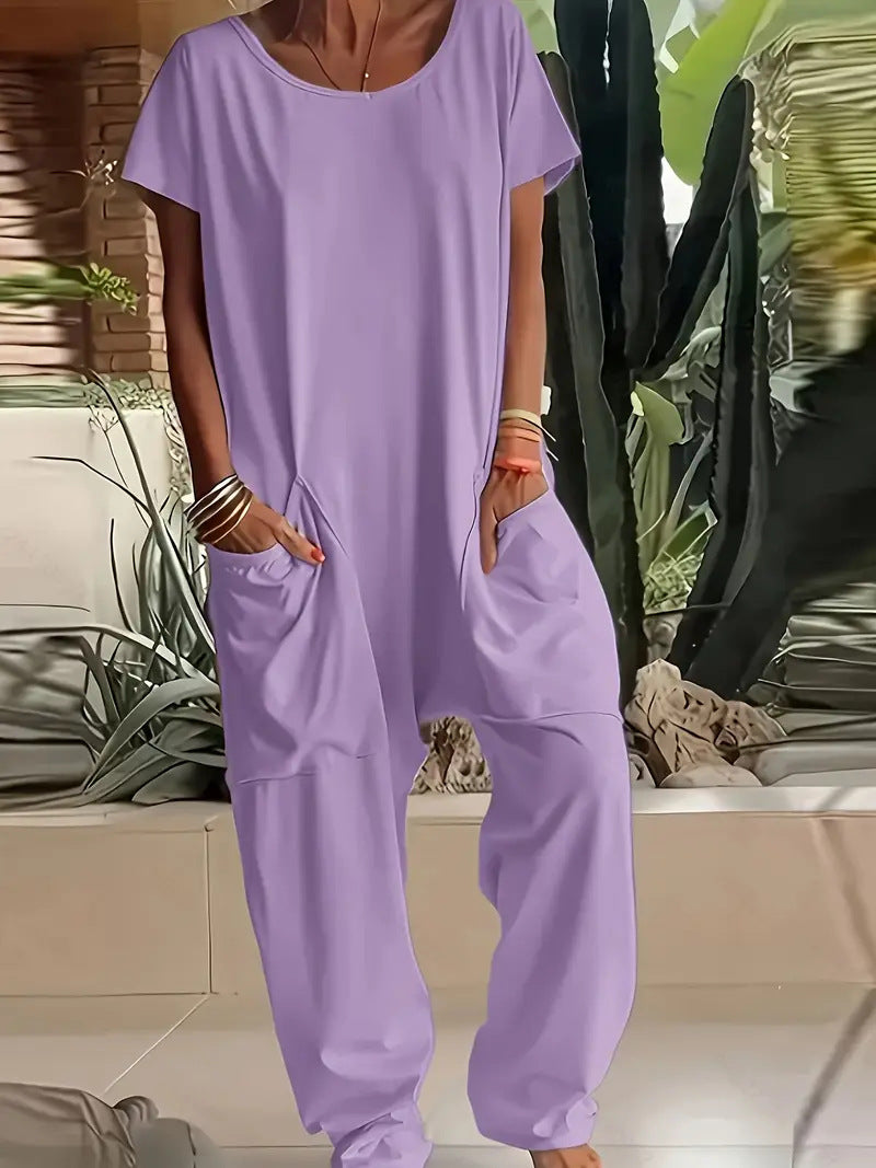 Damen lässiger Jumpsuit mit tiefem V-Ausschnitt und praktischen Taschen Sovae