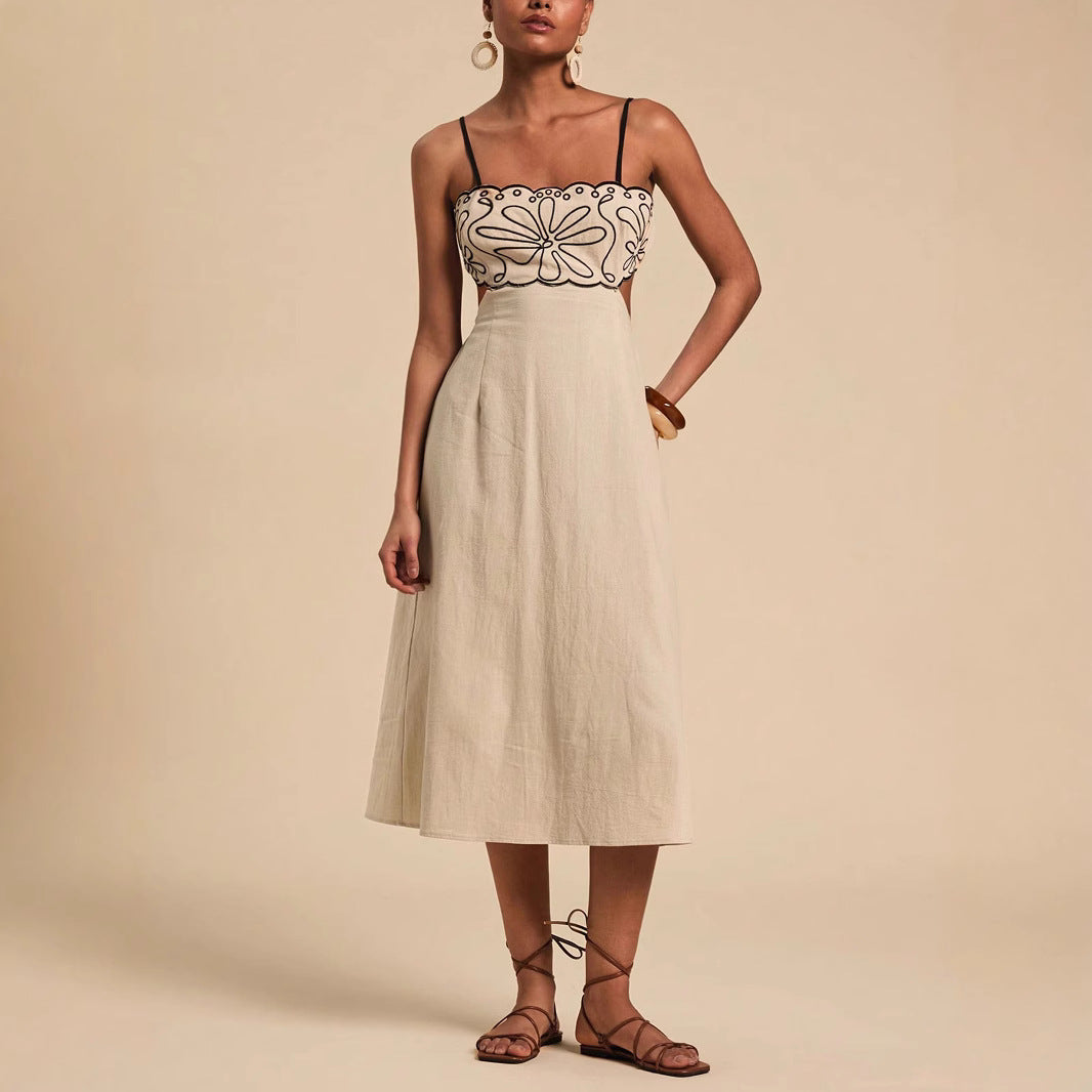 Damen Midikleid mit floralem Stickdesign und verstellbaren Trägern Sovae