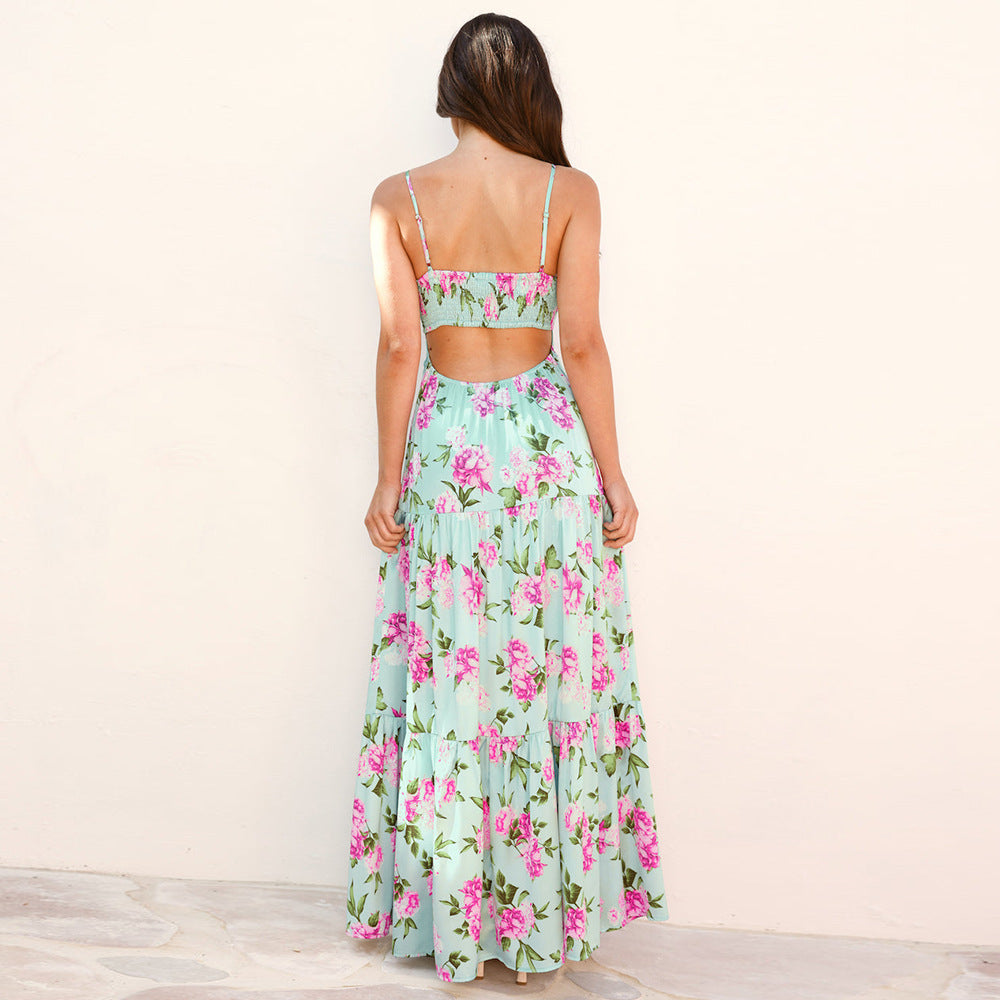 Damen Traumhaftes Maxikleid mit Blumenmuster und Rüschendetails Sovae