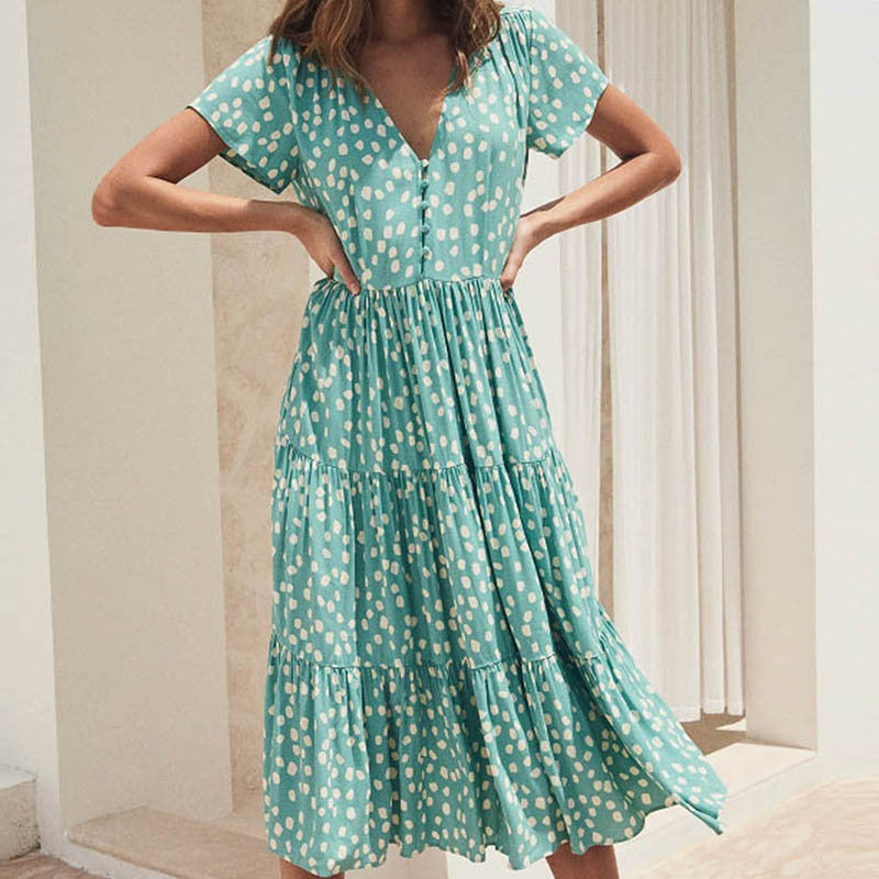 Damen Luftiges Maxi-Kleid mit V-Ausschnitt und Volant Sovae