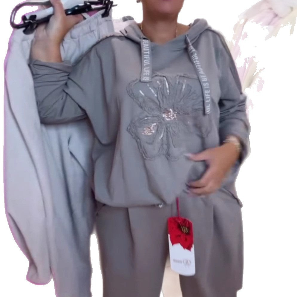 Damen modischer Hoodie mit floraler Applikation und lässiger Passform Sovae