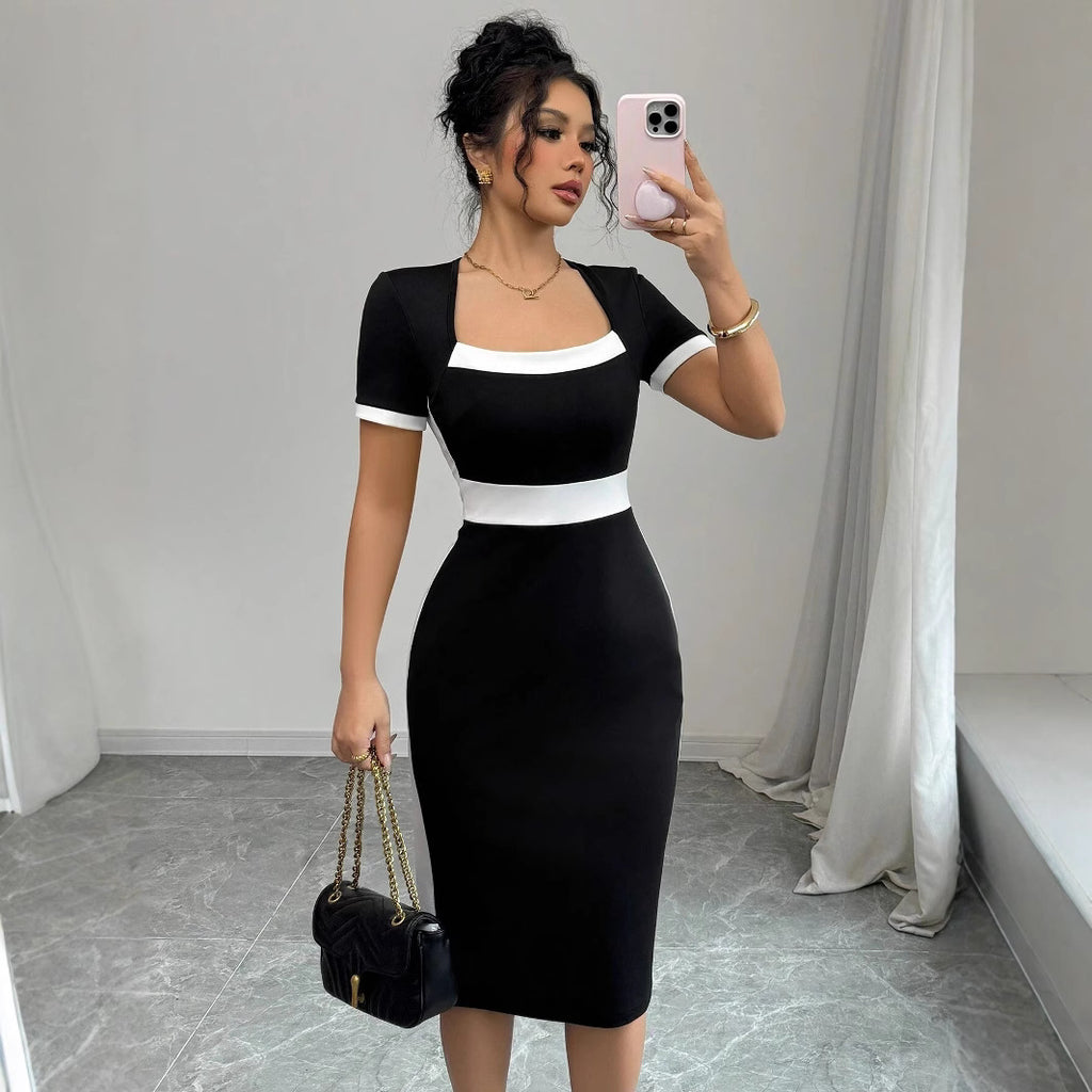Damen figurbetontes Midi-Kleid mit Kontrastdetails Sovae