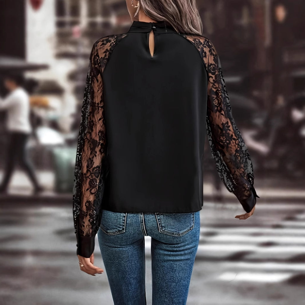 Damen elegante Bluse mit Spitzenärmeln Sovae