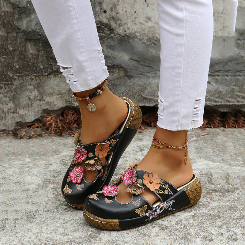 Damen Bequeme Clogs mit Blumendekor und ergonomischem Fußbett Sovae