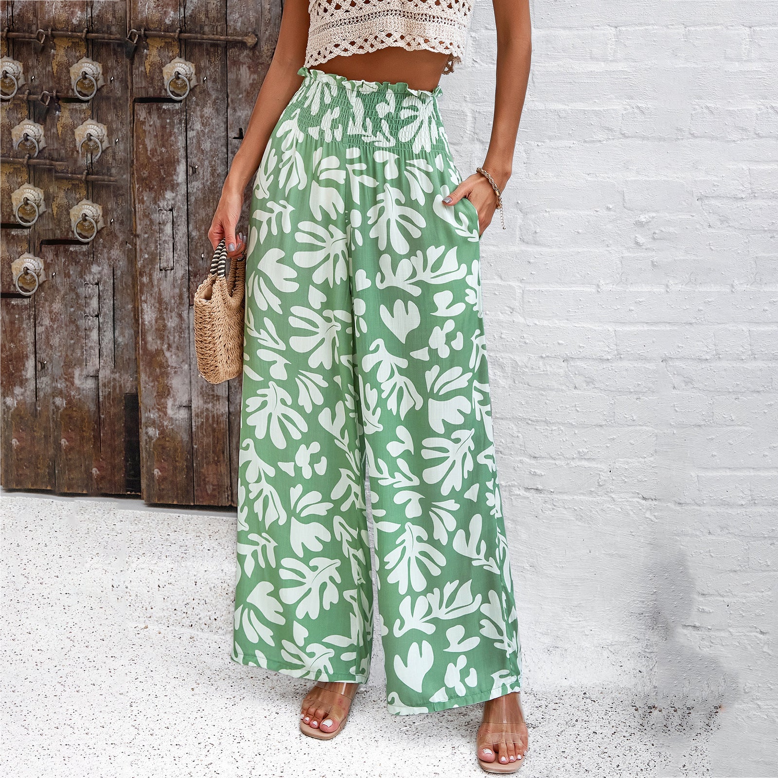 Damen Weite Palazzo-Hose mit floralem Muster Sovae