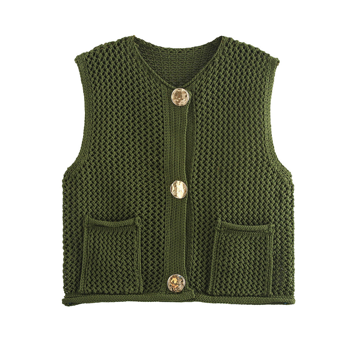 Damen Strickweste mit Taschen und dekorativen Knopfdetails Sovae