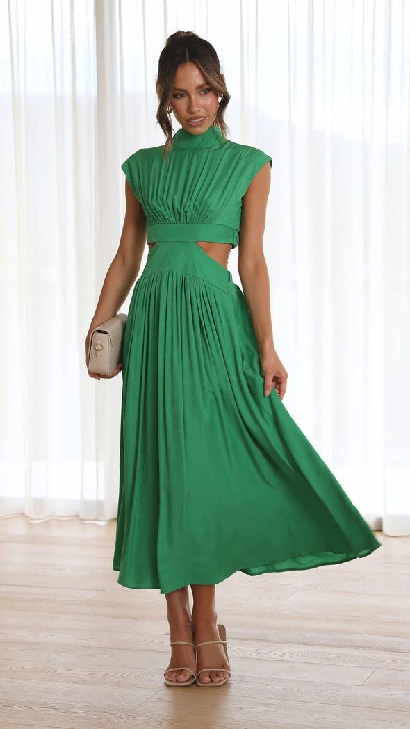 Damen Maxikleid mit elegantem Stehkragen und raffiniertem Cut-Out Sovae