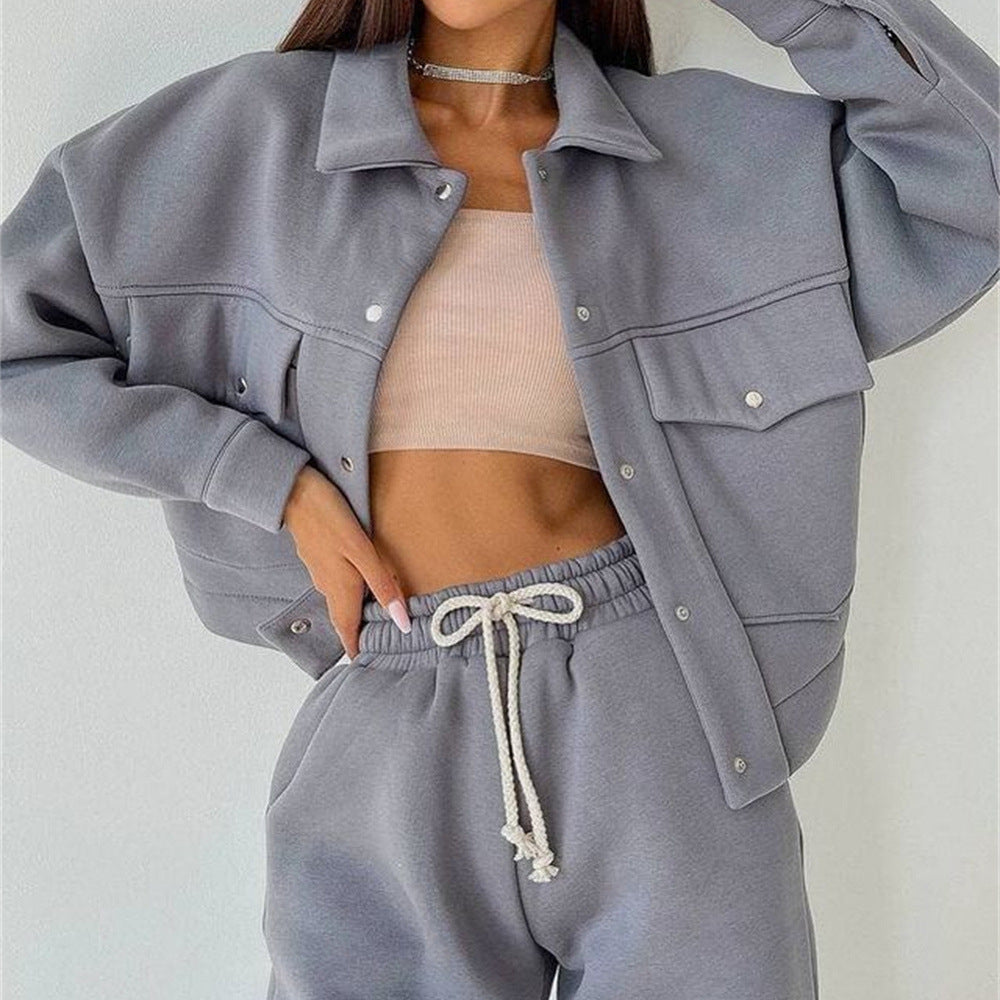 Damen lässiges Fleece-Set mit praktischer Jacke und bequemen Jogginghosen Sovae