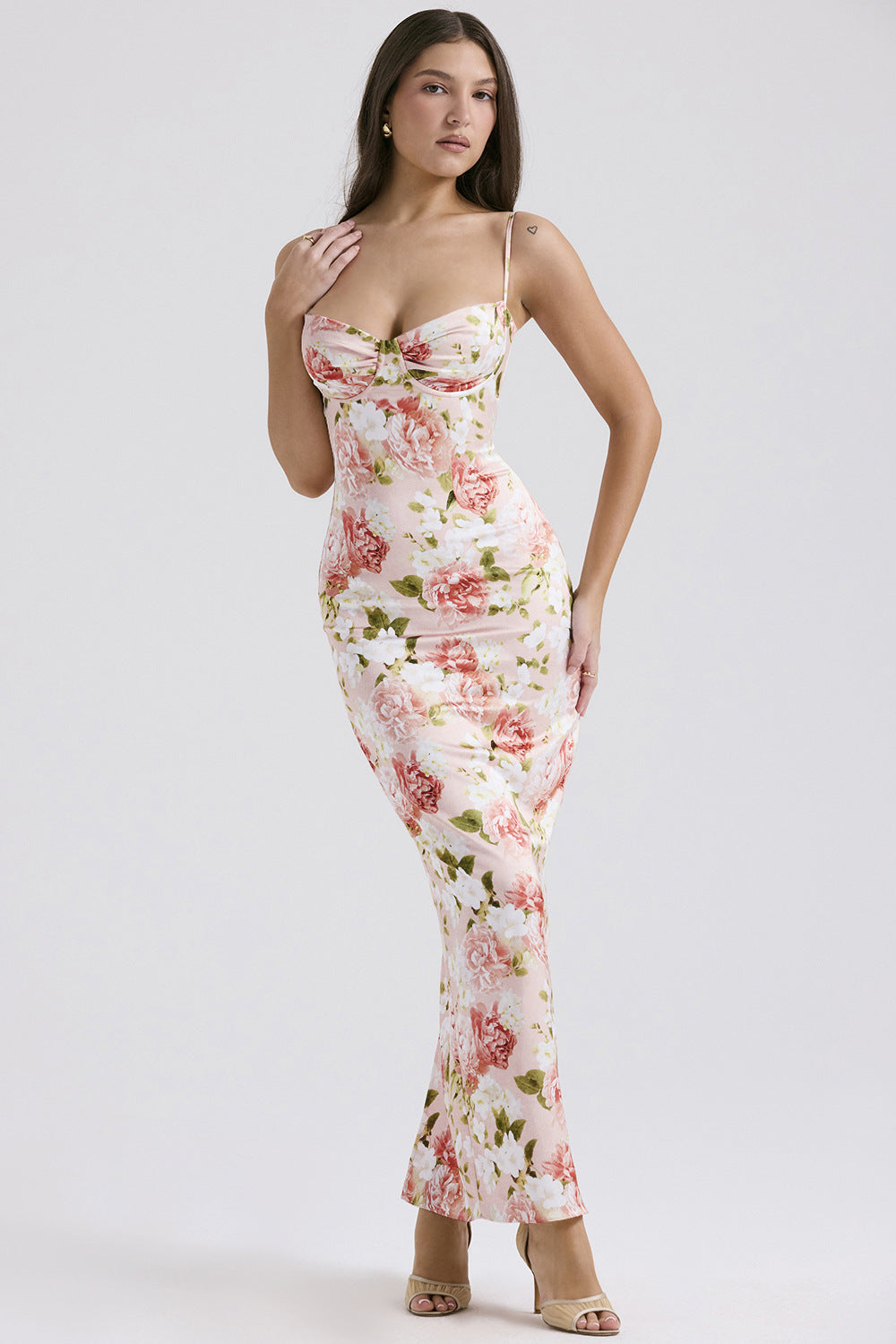 Damen Abendkleid mit elegantem Floral-Design und raffinierten Trägern Sovae