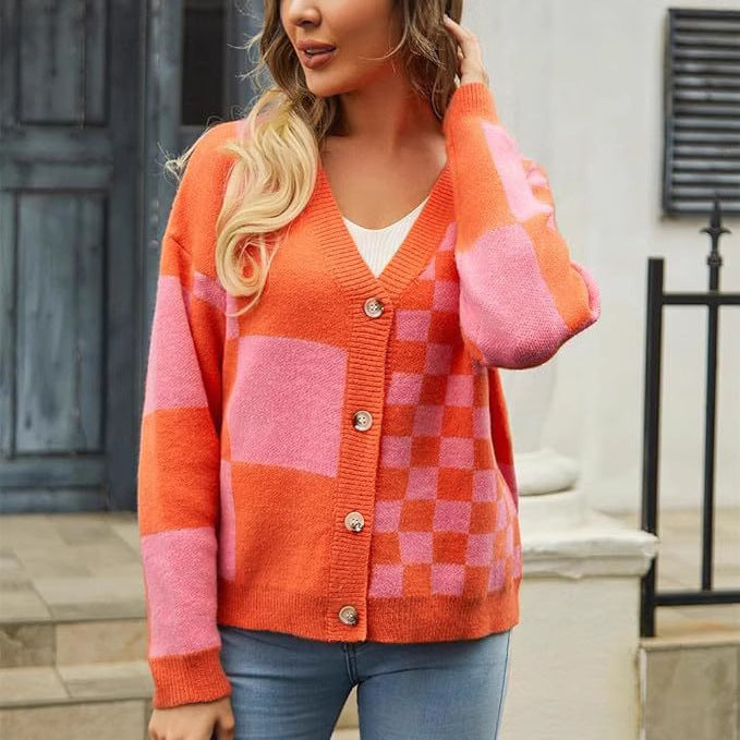Damen Modischer Karostrickcardigan Sovae