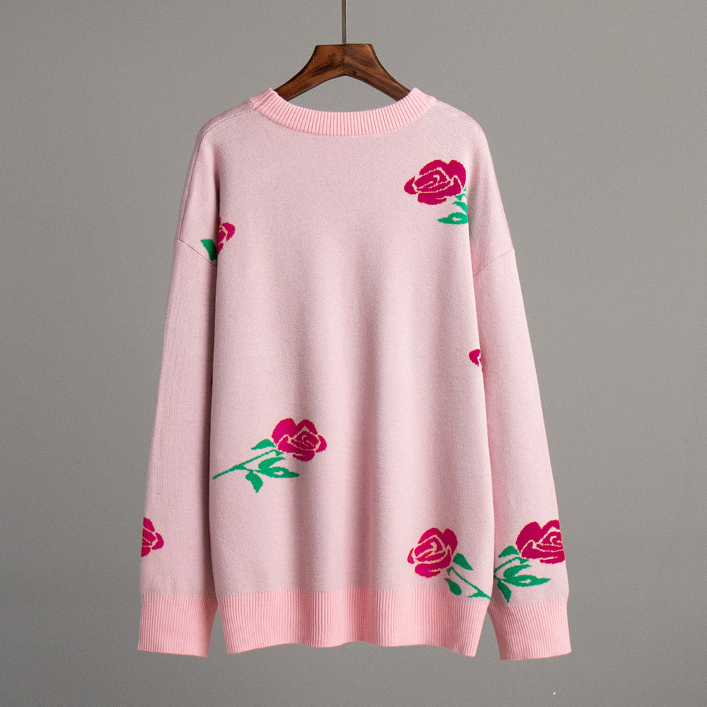 Damen weicher Strickpullover mit floralem Design Sovae