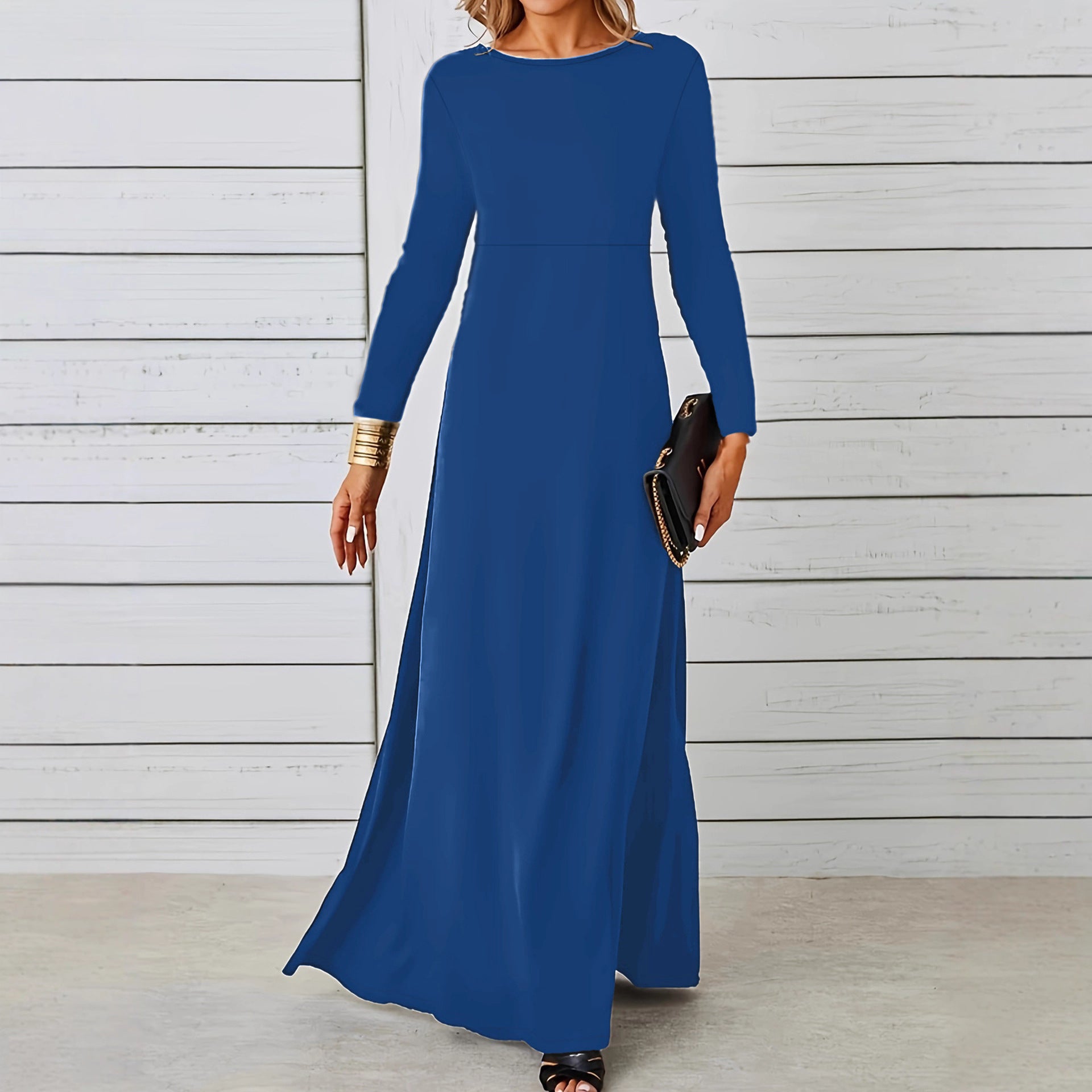 Damen elegantes Maxikleid mit langen Ärmeln und fließendem Schnitt Sovae