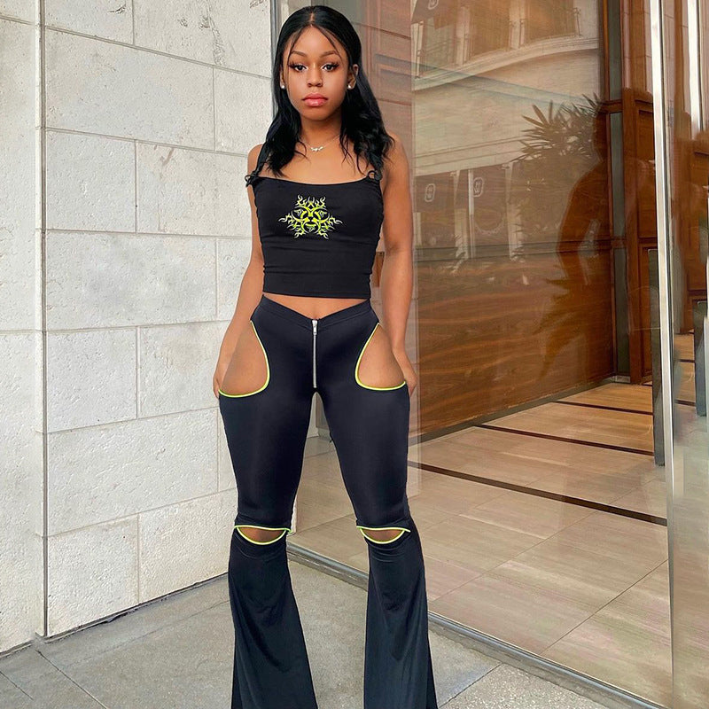 Damen Sportliche Flared Pants mit Cut-Out-Details Sovae