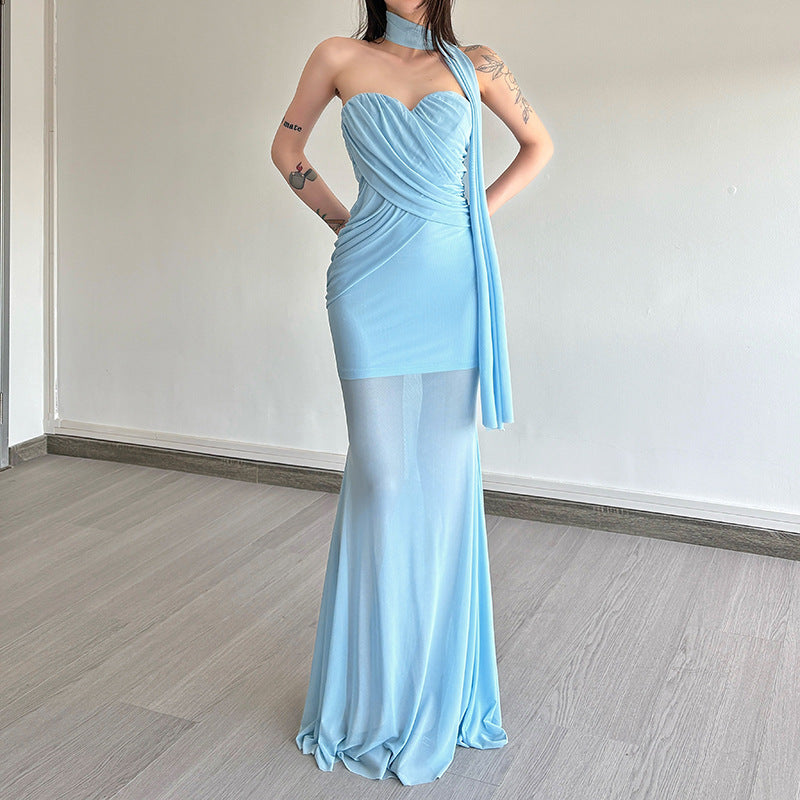 Damen Elegant geschnittenes Maxikleid mit asymmetrischem Ausschnitt und figurformendem Design Sovae