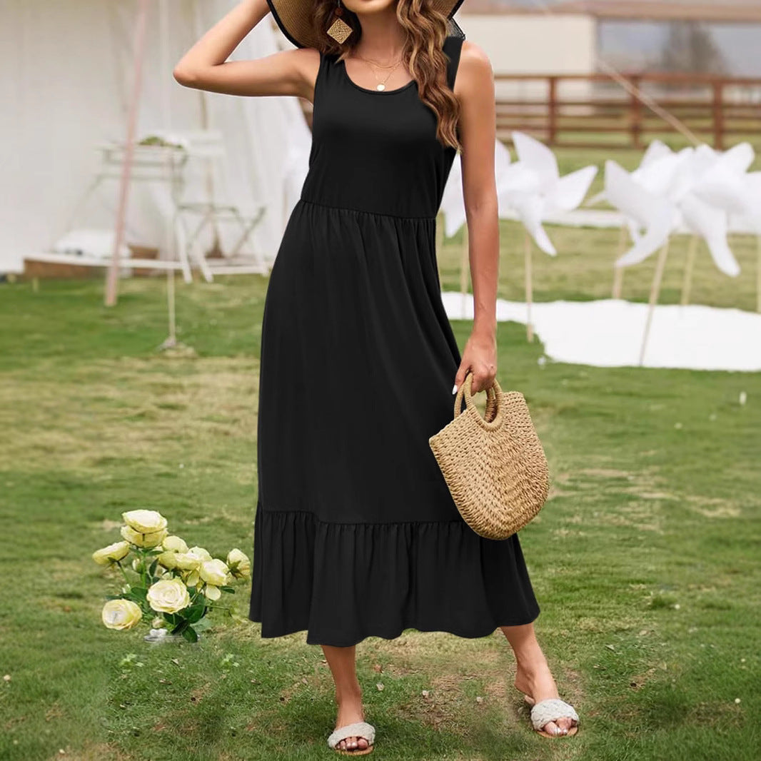 Damen lässiges Maxikleid mit Rüschen und lockerem Schnitt Sovae