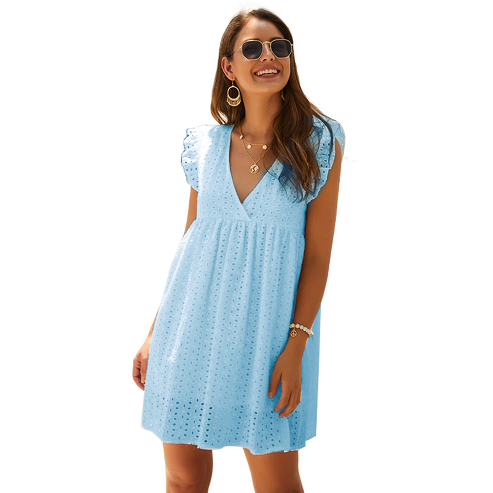 Damen lässiges Kurzes Sommerkleid aus Broderie Anglaise Sovae