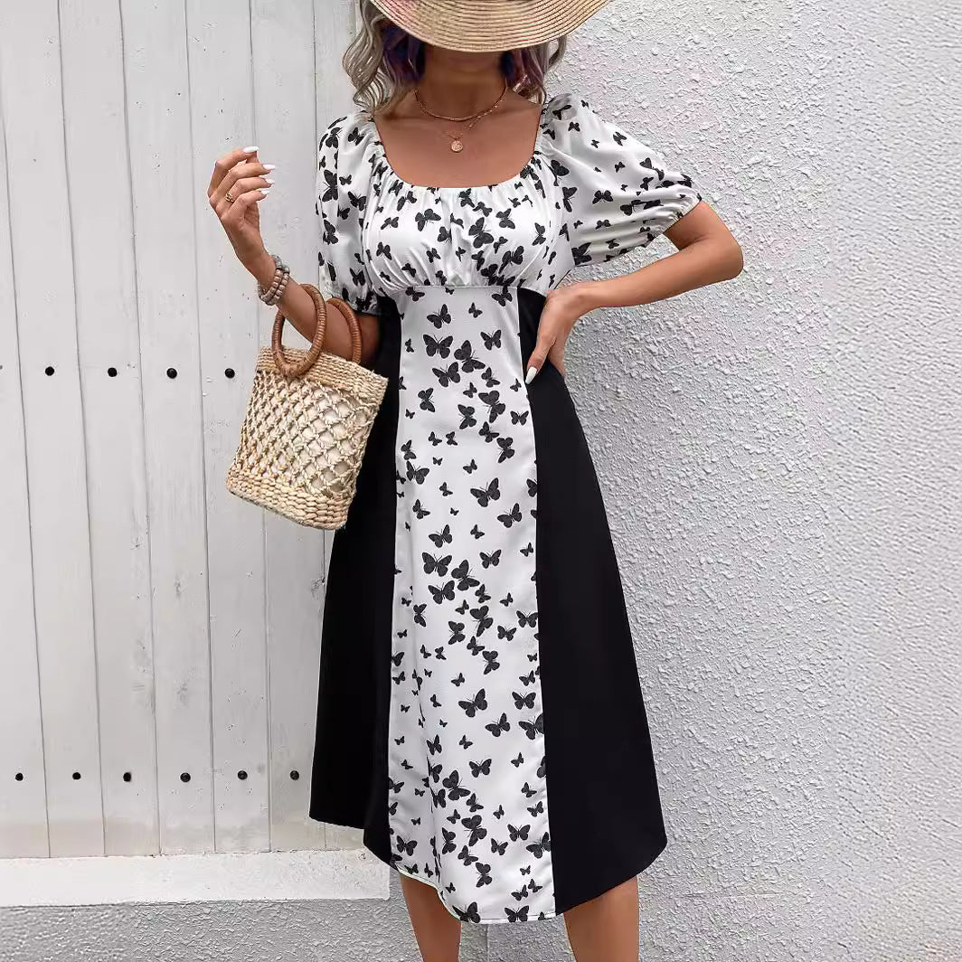 Damen Maxikleid mit schulterfreien Ärmeln und floralem Schmetterlingsdesign Sovae