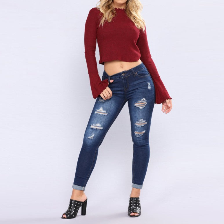 Damen Skinny Jeans mit modischen Rissdetails Sovae