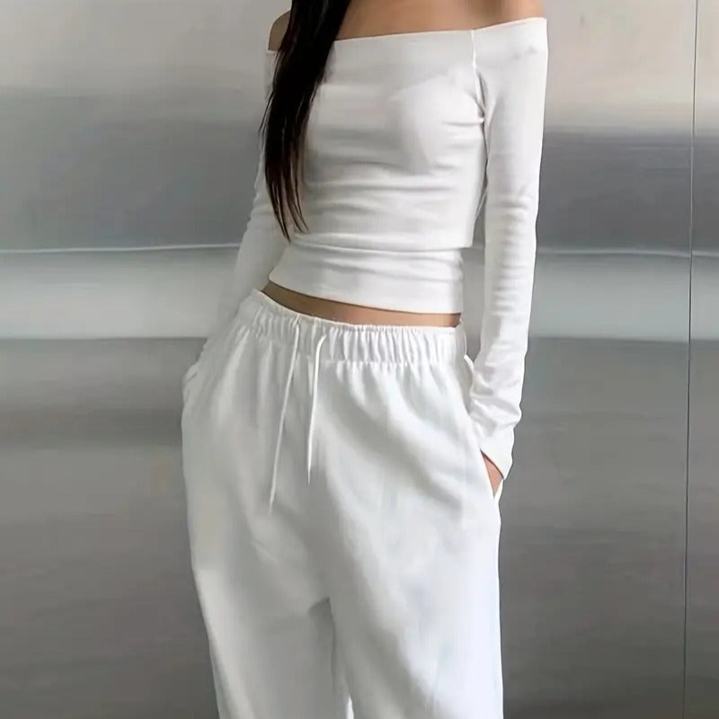 Damen Off-Shoulder Langarmshirt Sovae