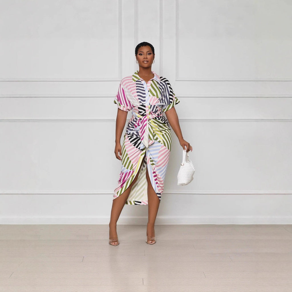 Damen Hemdblusenkleid mit modischem Knoten Sovae