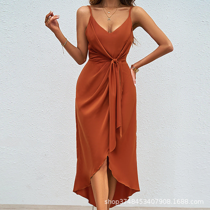 Damen Maxikleid mit elegantem Wickeldesign und schmalen Spaghetti-Trägern Sovae