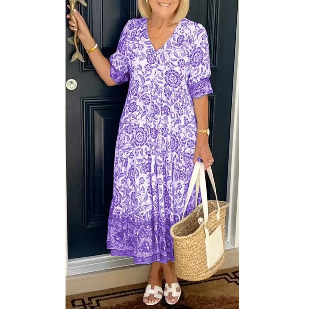 Damen Maxi-Kleid mit floralen Mustern und Volant Sovae