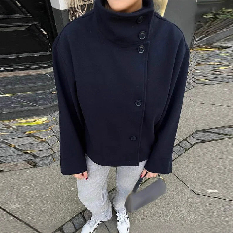 Damen modische Übergangsjacke mit elegantem Kragen und praktischen Knopfdetails Sovae