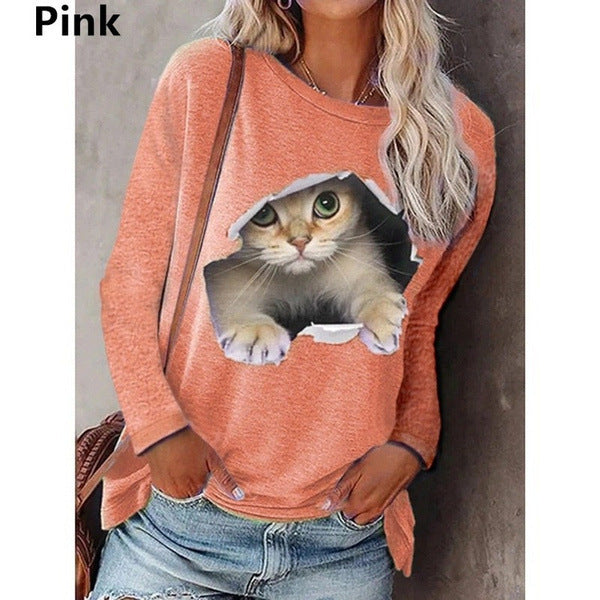 Damen Sweatshirt mit künstlerischem Katzenmotiv Sovae