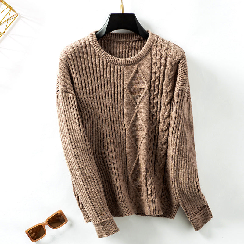 Damen modischer Strickpullover mit strukturierten Mustern und Rundhalsausschnitt Sovae