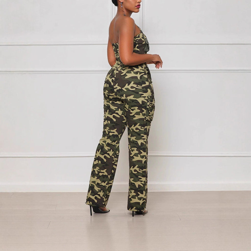 Damen Sportlicher Jumpsuit mit Camouflage-Muster und praktischen Taschen Sovae